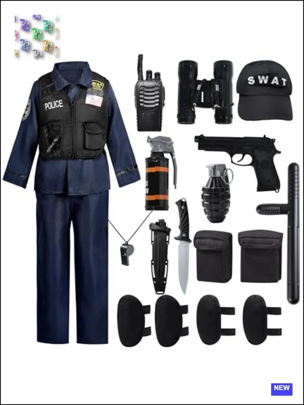 Kids SWAT Police Officer Costume Role Play Vest Shirt Pants Cap Accessories
